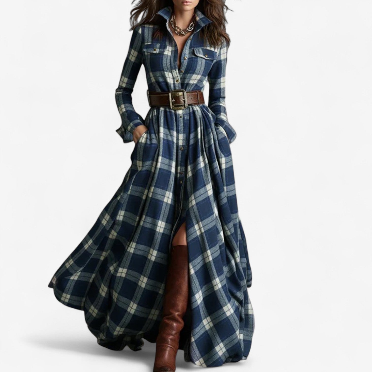 Hayden Barbara | Timeless Checkered Maxi Dress