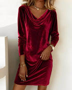 Eveline | Elegant Drape-Neck Velvet Dress